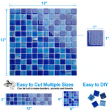 12" x 12" Glass Mosaic Tiles Backsplash Pool Tile for Bathroom Border Shower Wall (5 Sq.Ft Cobalt Blue)