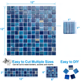 12" x 12" Glass Mosaic Tiles Backsplash Pool Tile for Bathroom Border Shower Wall (5 Sq.Ft Cobalt Blue)