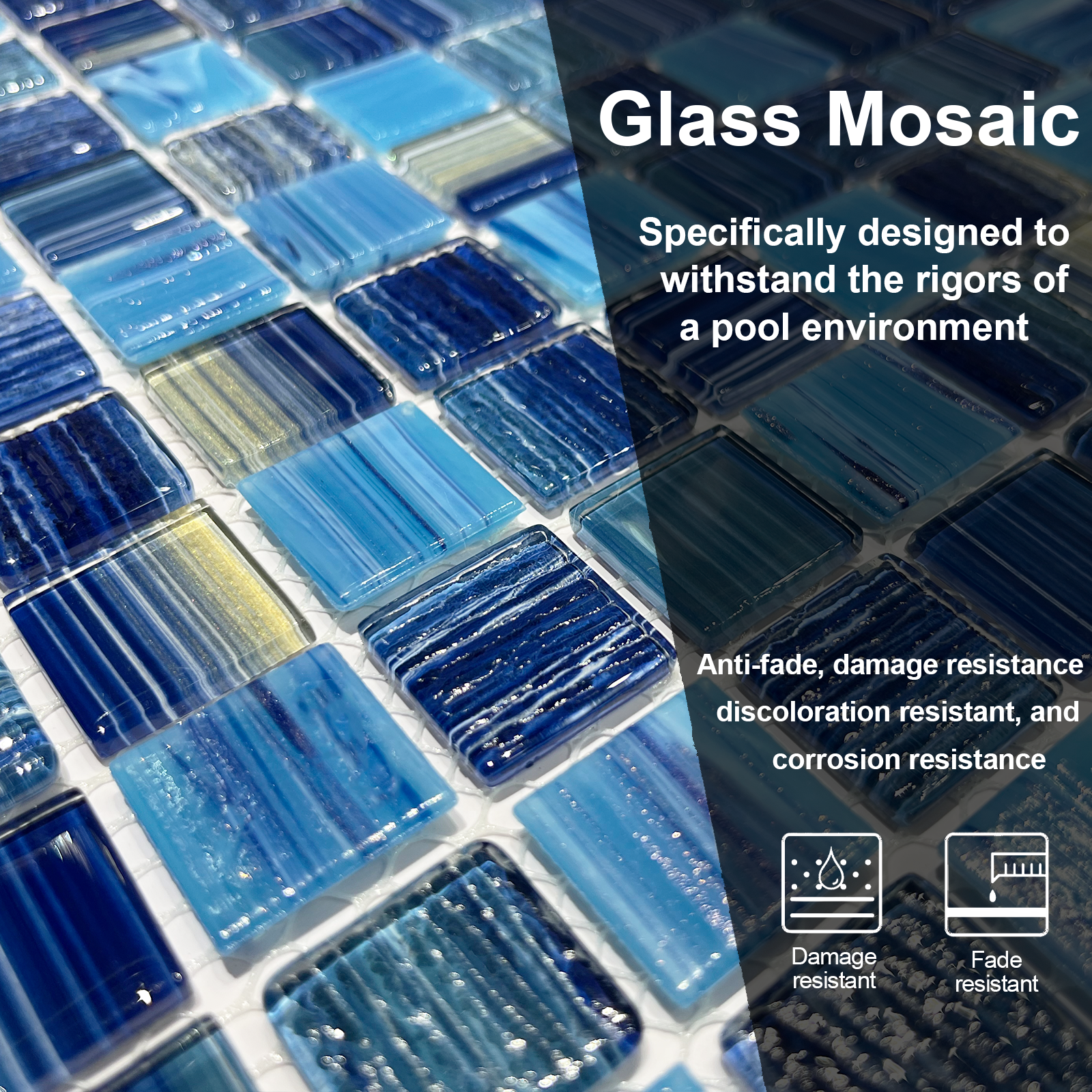 12" x 12" Glass Mosaic Tiles Backsplash Pool Tile for Bathroom Border Shower Wall (5 Sq.Ft Cobalt Blue)
