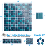 12" x 12" Glass Mosaic Tiles Backsplash Pool Tile for Bathroom Border Shower Wall (5 Sq.Ft Cobalt Blue)
