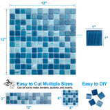 12" x 12" Glass Mosaic Tiles Backsplash Pool Tile for Bathroom Border Shower Wall (5 Sq.Ft Cobalt Blue)