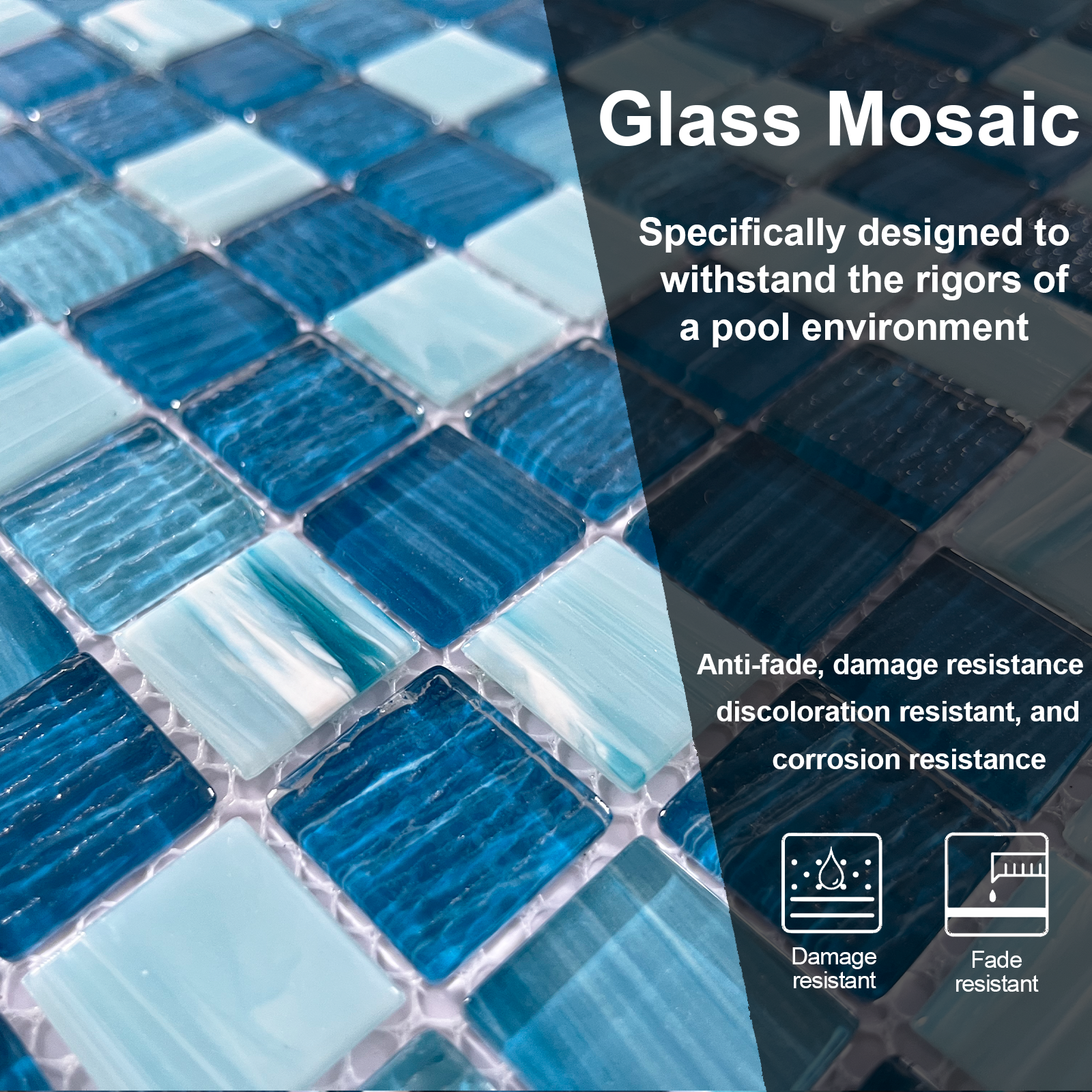 12" x 12" Glass Mosaic Tiles Backsplash Pool Tile for Bathroom Border Shower Wall (5 Sq.Ft Cobalt Blue)