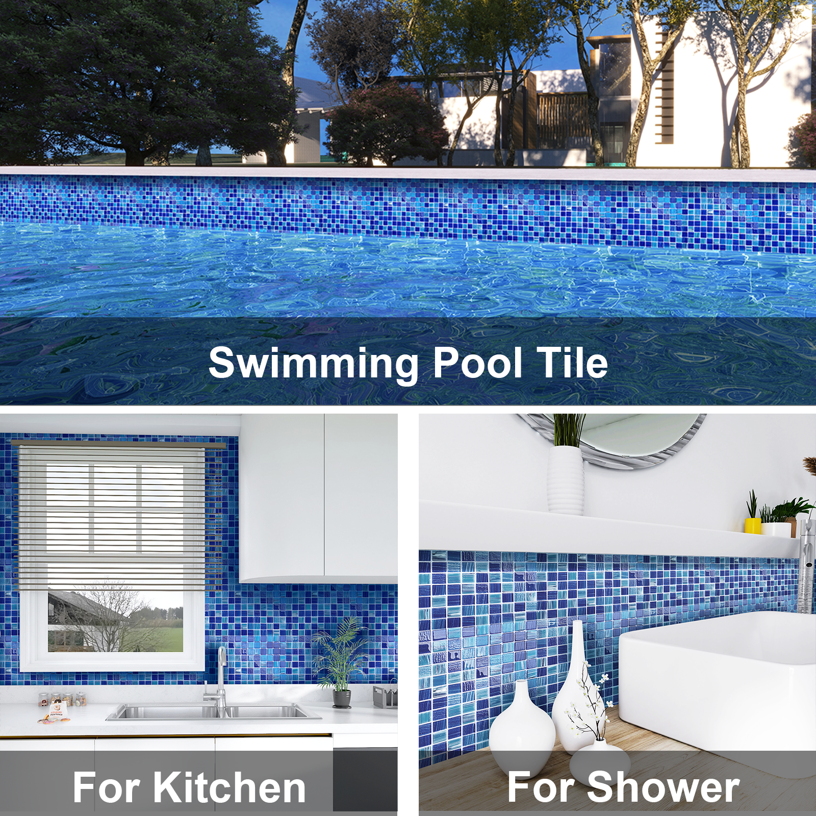 12" x 12" Glass Mosaic Tiles Backsplash Pool Tile for Bathroom Border Shower Wall (5 Sq.Ft Cobalt Blue)