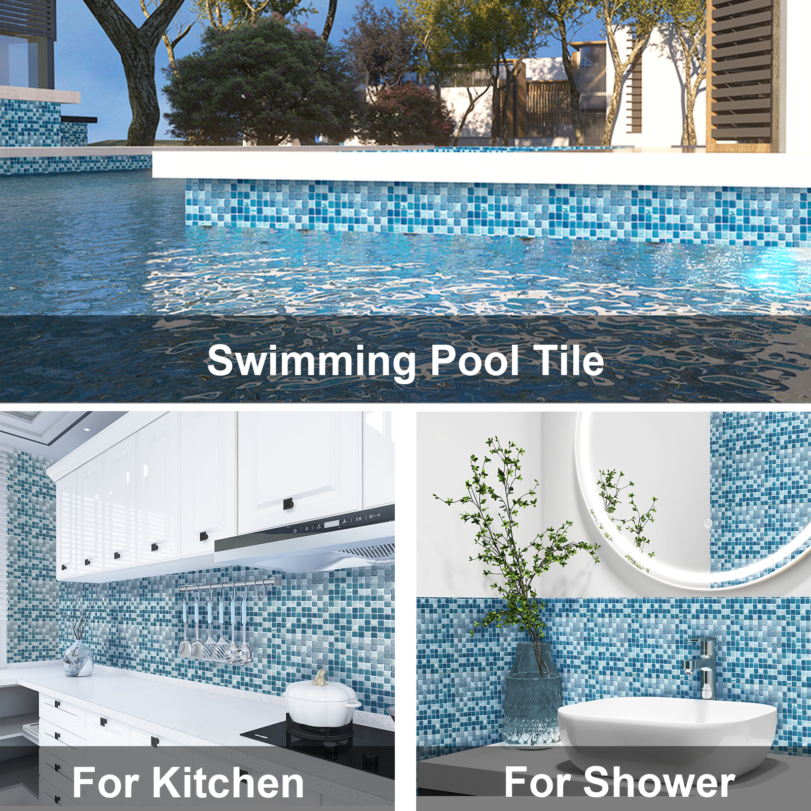 12" x 12" Glass Mosaic Tiles Backsplash Pool Tile for Bathroom Border Shower Wall (5 Sq.Ft Cobalt Blue)