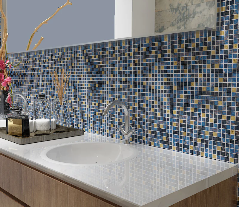 Starry 1" x 1" Blue Blend Mosaic Tiles for Swimming Pool