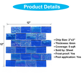 2" x 3" Glass Mosaic Tiles Pool Tile - Sapphire