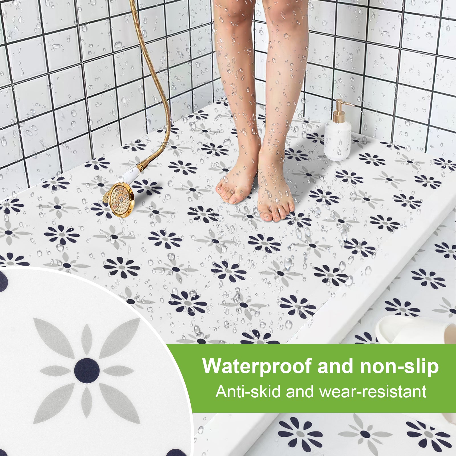 FloorPops Flower White Stone Bath Mat - Non Slip